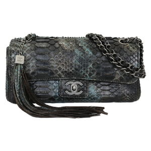 Chanel Python Chain Shoulder Bag Black Blue